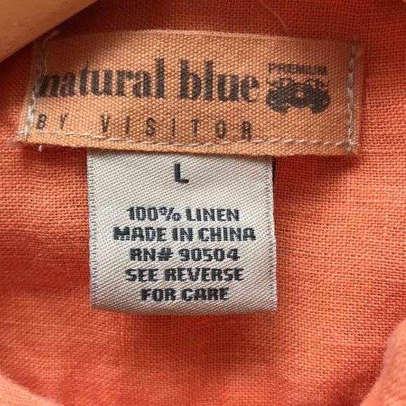 Natural Blue Melon Coral Orange Linen Shirt Large - Picture 3 of 10